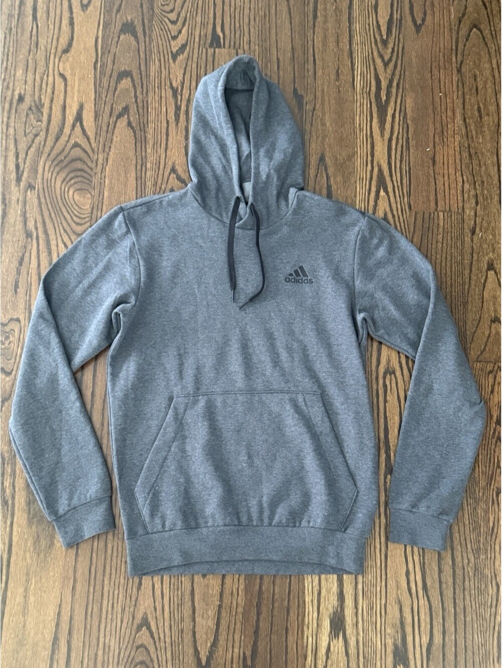 Adidas Hoodie Mens Small Gray Pullover Embroidered Logo Kangaroo Pocket